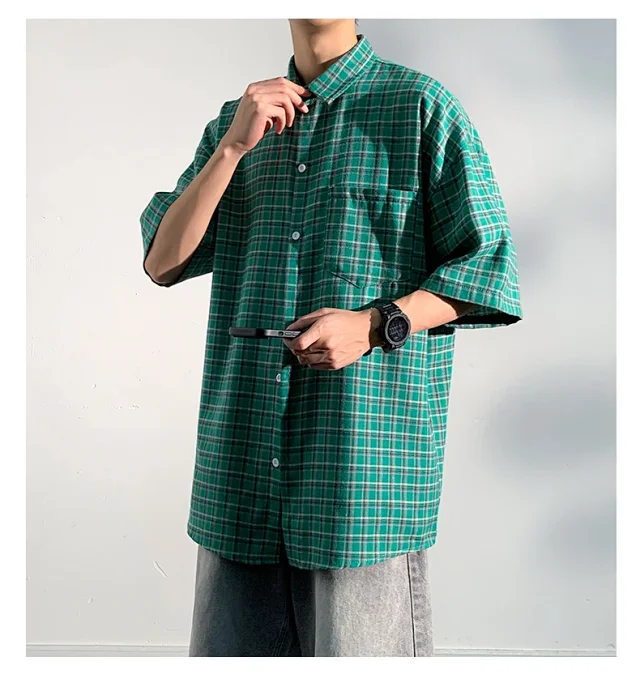 Men's Casual Checked Short Sleeve Shirt Detail