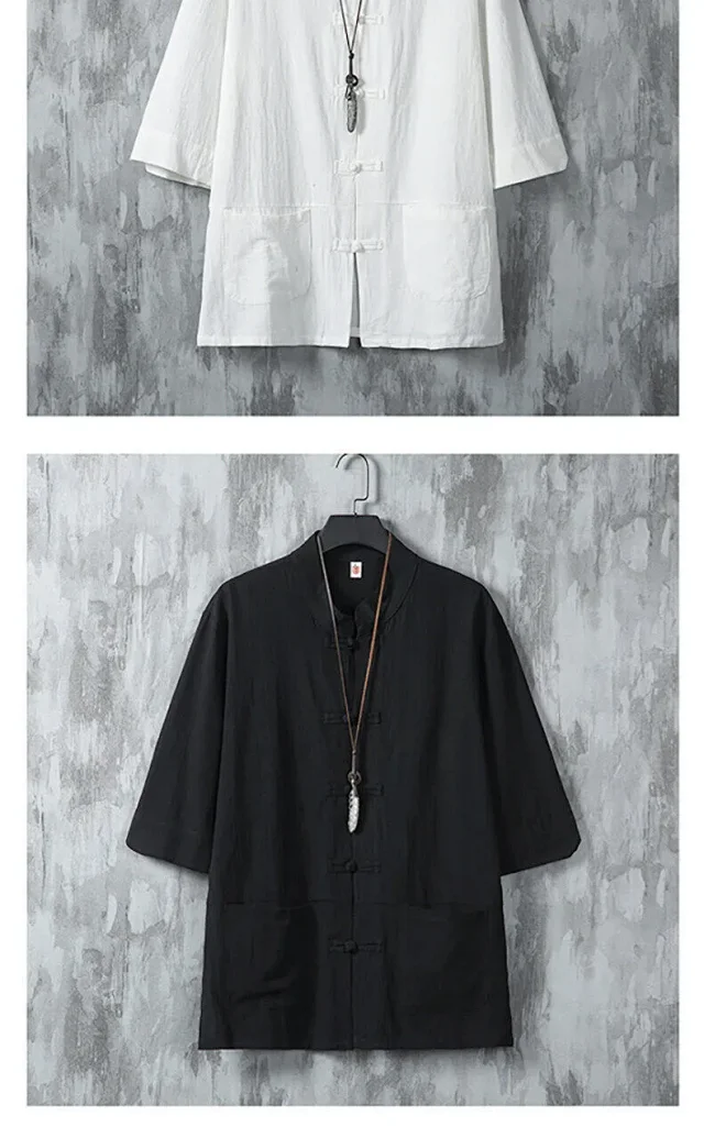 Feng Men's Short Sleeve Chinese Shirt Detail