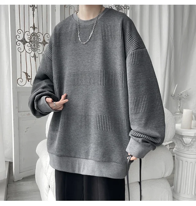 Men's Grey Jacquard Long Sleeve Tee Detail