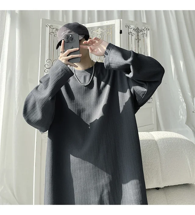 Men's Solid Textured Button-Front Long-Sleeve T-Shirt Detail
