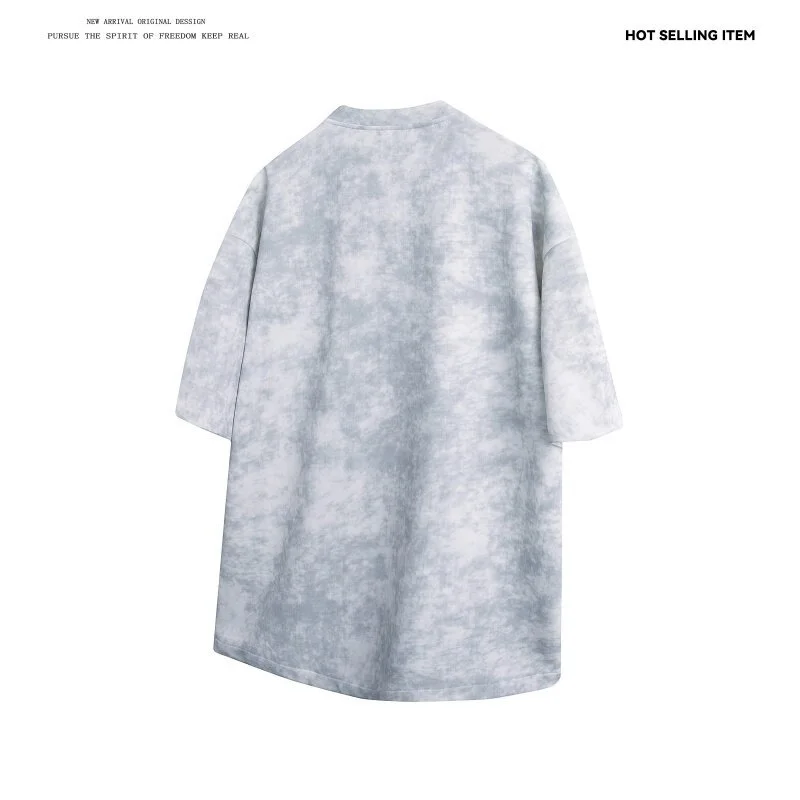 White Tie-Dye Matte Distressed Henley T-Shirt