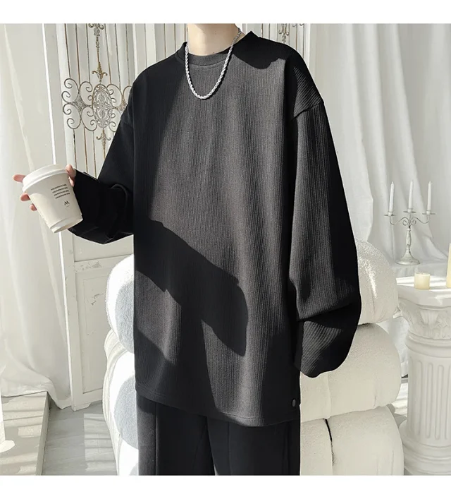 Men's Solid Textured Button-Front Long-Sleeve T-Shirt Detail