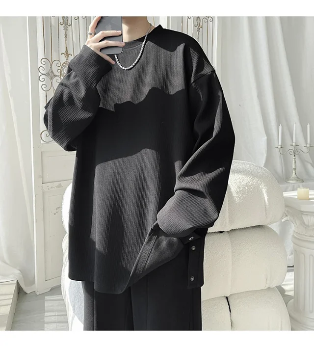 Men's Solid Textured Button-Front Long-Sleeve T-Shirt Detail