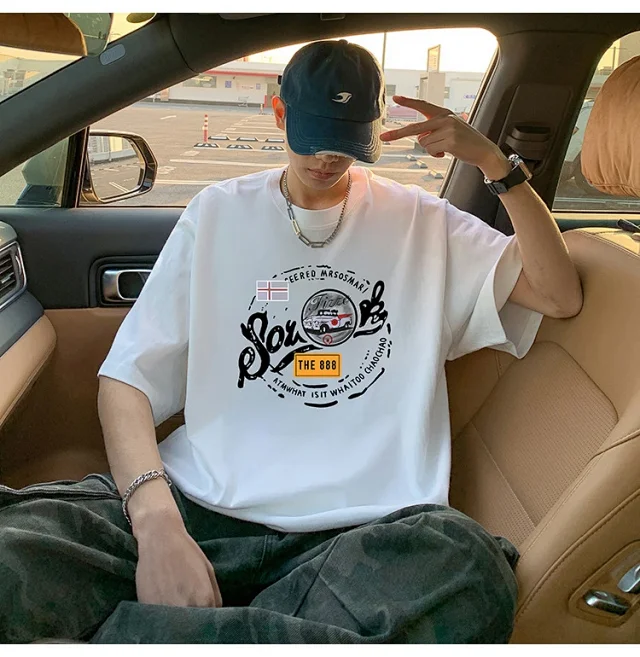 Men's Summer Cotton T-Shirt Loose Fit Detail