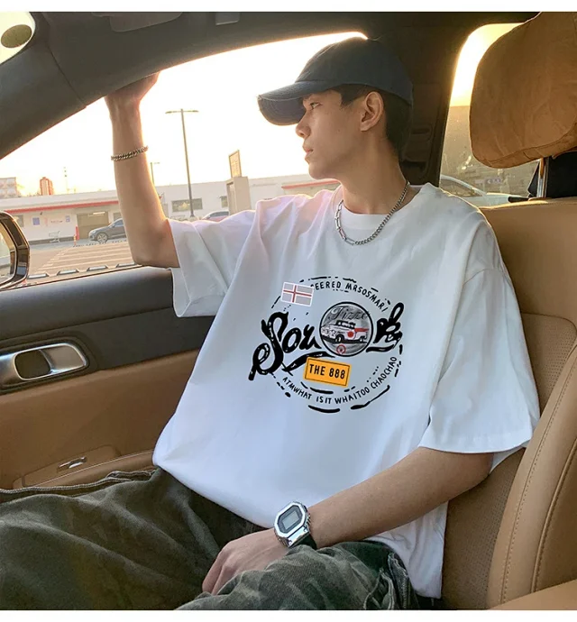 Men's Summer Cotton T-Shirt Loose Fit Detail