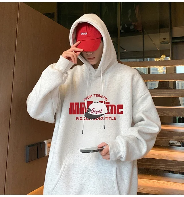 HK Style Men's Oversized Cotton Hoodie Detail