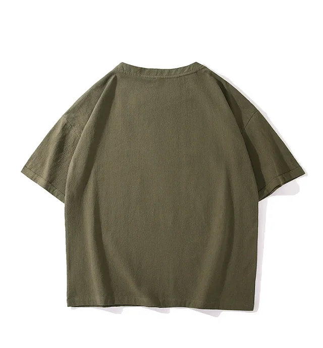 Men's Japanese Style Cotton Linen Tee Detail