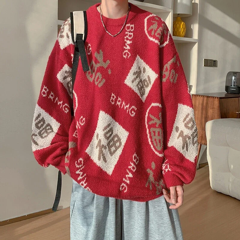 Men's Red Festive Pullover Sweater
