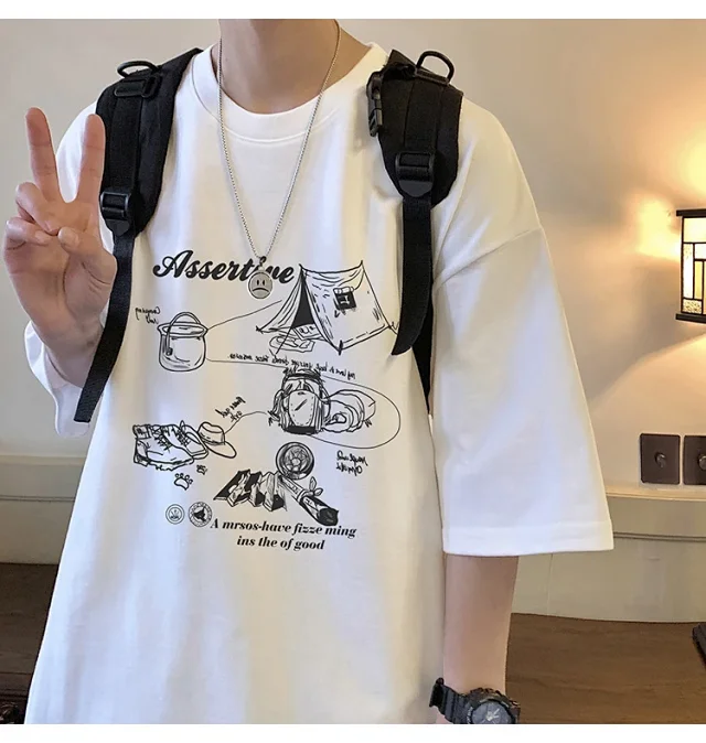 Men's HK Style Oversized Cartoon T-shirt Detail