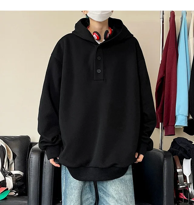 American Hip-Hop Men's Heavyweight Button Hoodie Detail