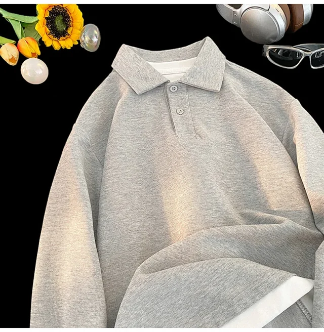 Men's Mock Two-Piece Long Sleeve Polo Detail