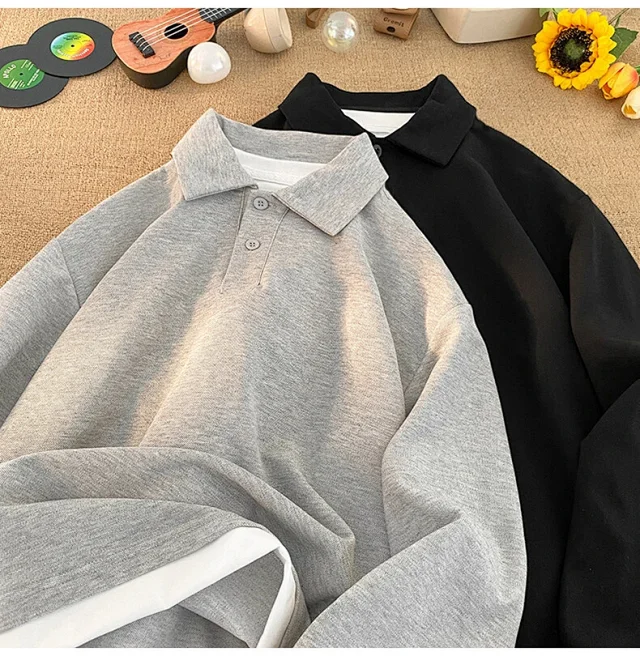 Men's Mock Two-Piece Long Sleeve Polo Detail