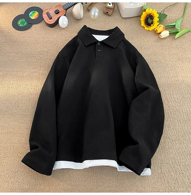 Men's Mock Two-Piece Long Sleeve Polo Detail