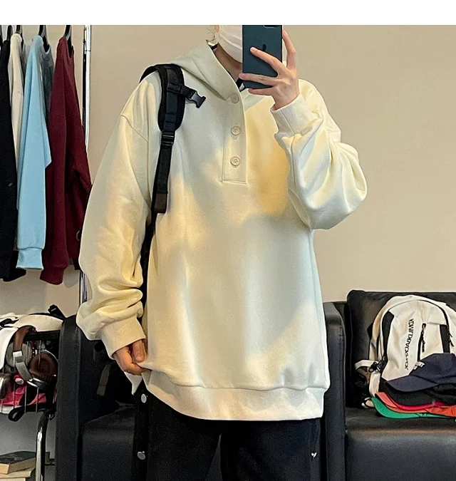 American Hip-Hop Men's Heavyweight Button Hoodie Detail