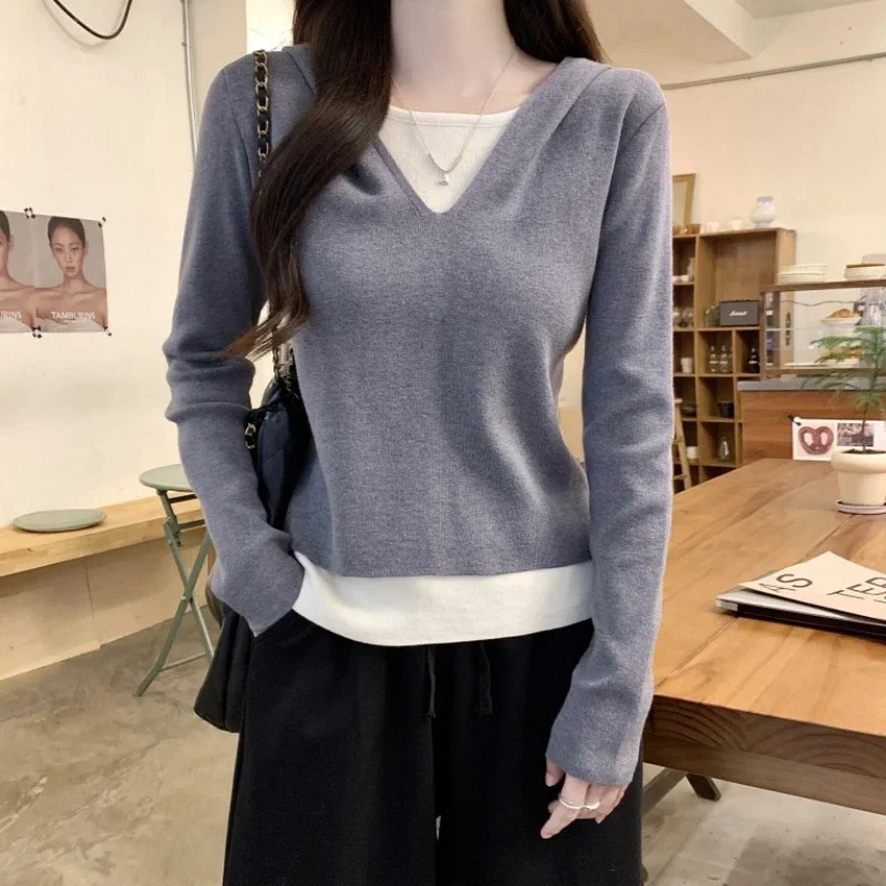 2025 Fall Women's Hooded Patchwork Sweater