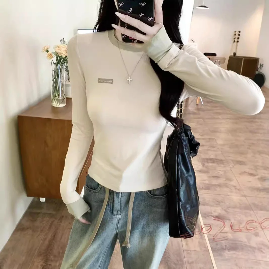 Women's Color-Block Mock Two-Piece Long-Sleeve Tee