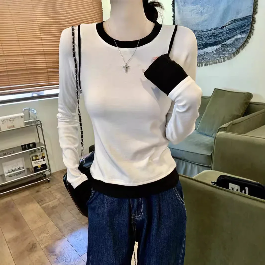 Women's Long Sleeve Mock Two-Piece T-Shirt