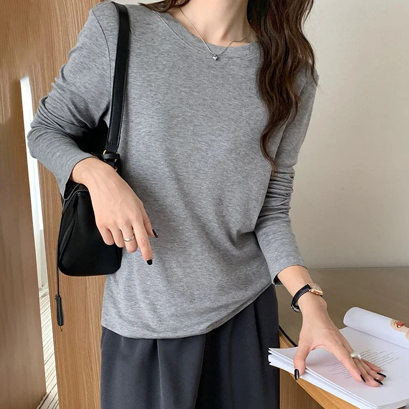 Women's Tencel Round Neck Long Sleeve Tee