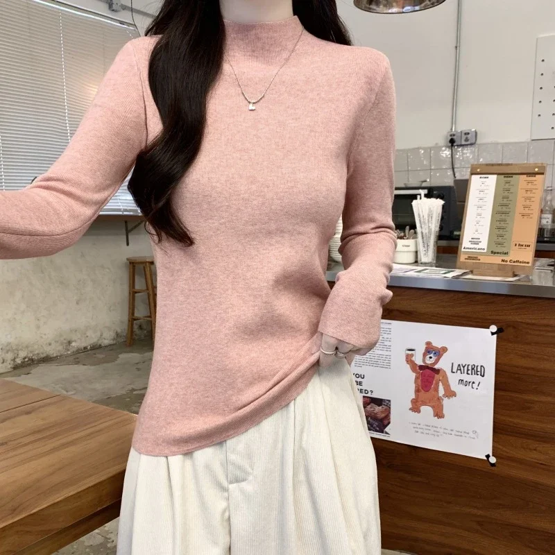 Women's Retro Mock-Neck Cropped Long-Sleeve Tee