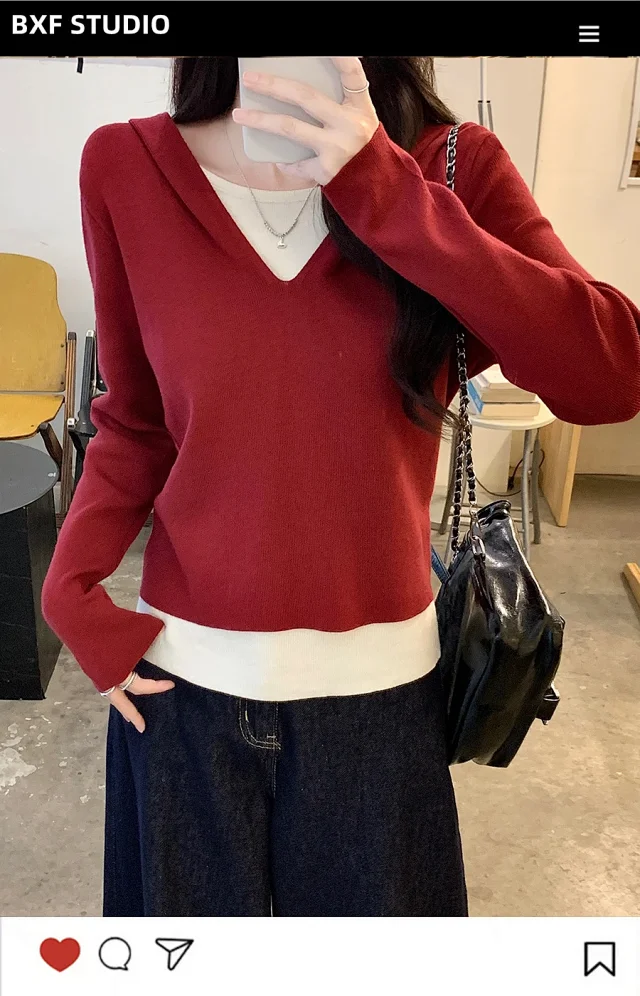 2025 Fall Women's Hooded Patchwork Sweater Detail