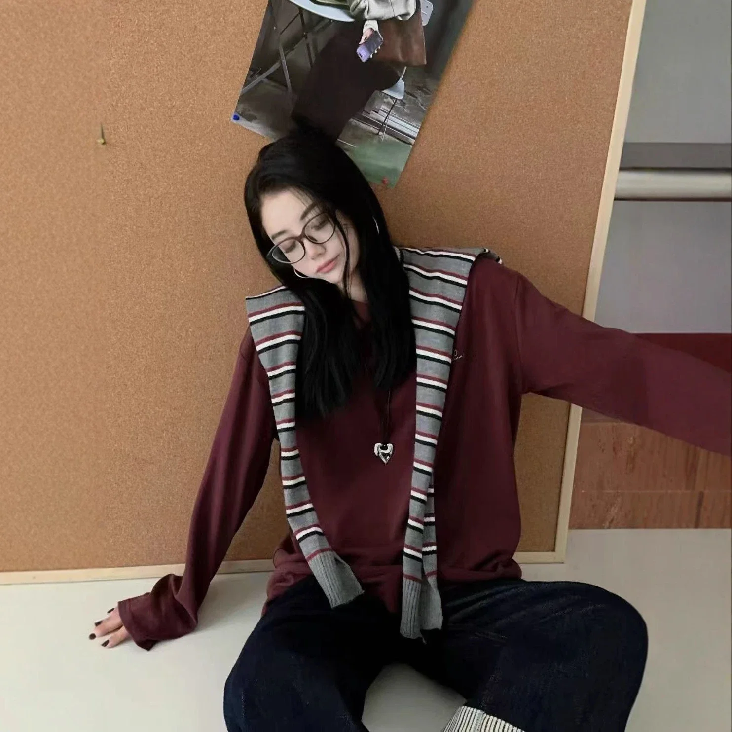 Designer Vintage Color-block Long Sleeve Tee