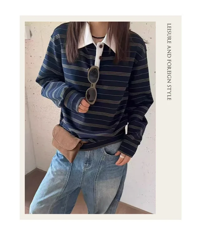 Autumn 2025 Cotton Striped Polo Sweatshirt Detail