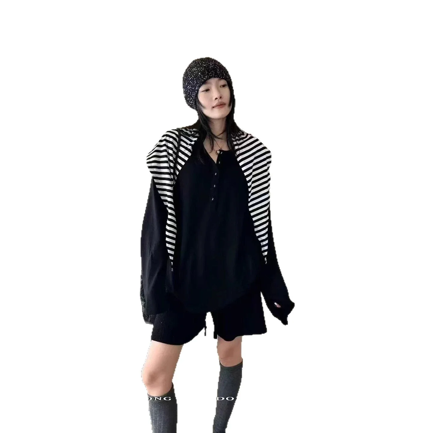 Women's LS Korean Striped Tee Set