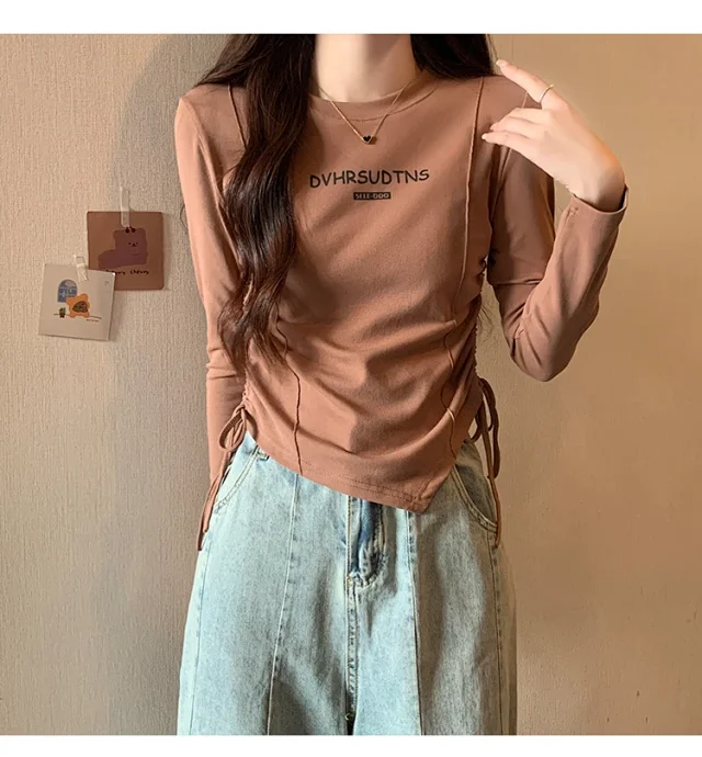 Women's Autumn Cropped Drawstring Long-Sleeve Top Detail