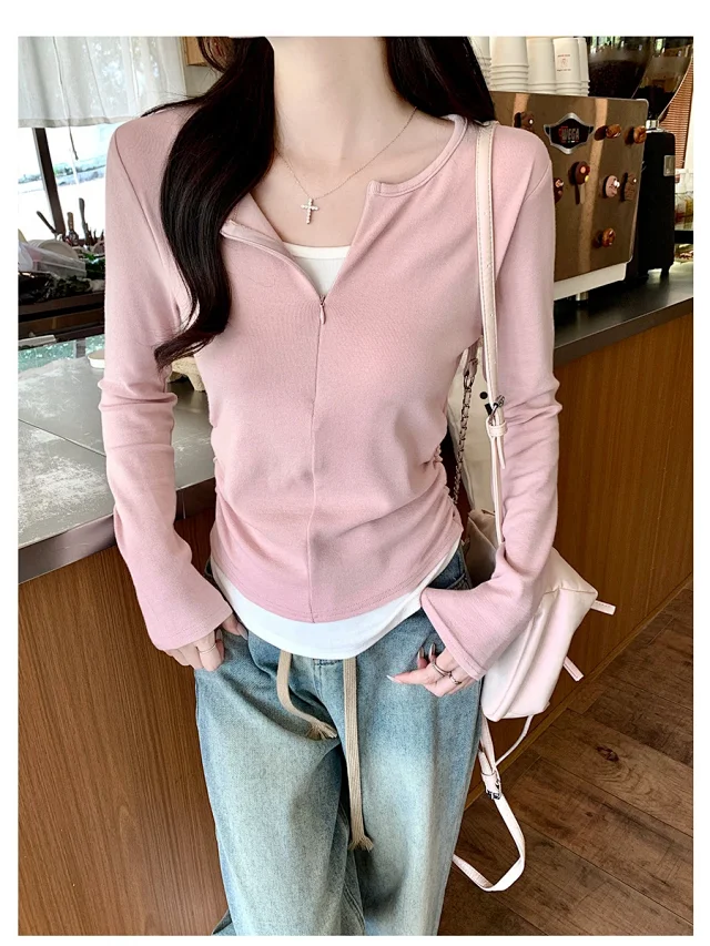 Women's Zip Mock Two-Piece T-Shirt Detail
