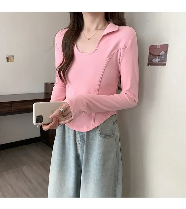 Women's Long Sleeve Cropped Polo Shirt Detail