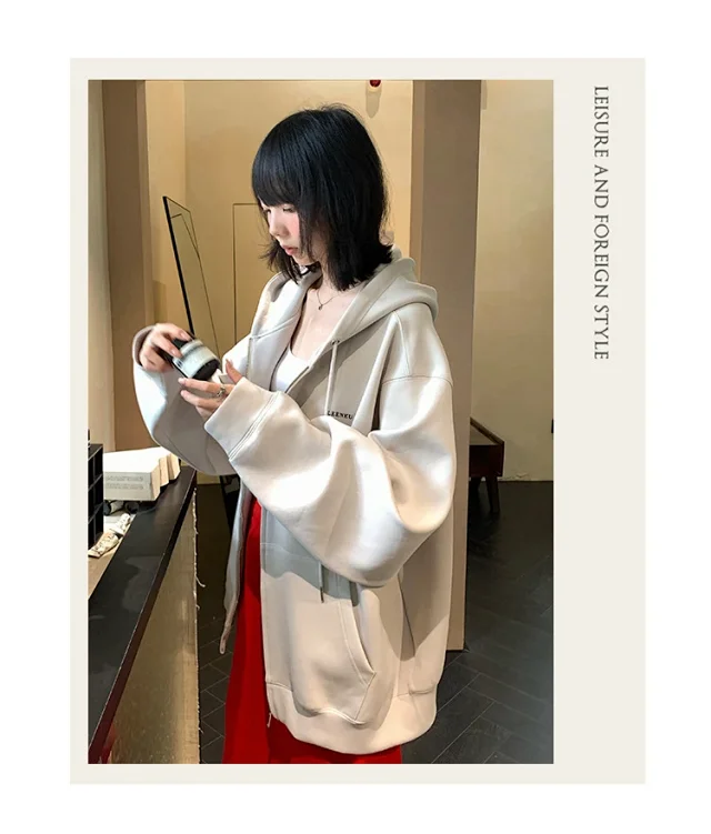 2025 Korean Women's Heavyweight Zip Hoodie Detail