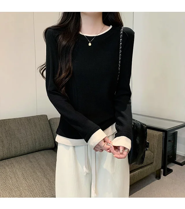 Women's Long Sleeve Mock Layered Tee Detail