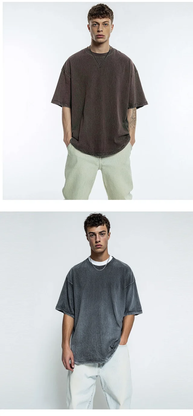 Men's Earth-Tone Distressed Ombre Vintage Tee Detail