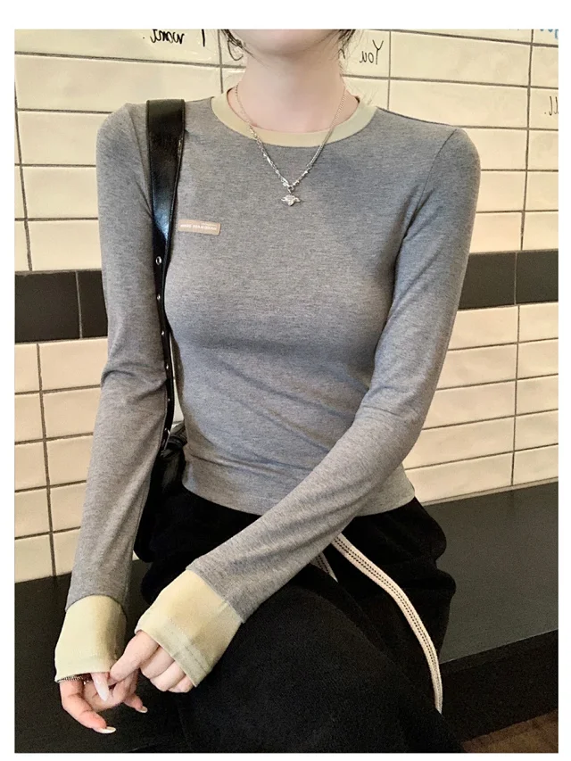 Women's Color-Block Mock Two-Piece Long-Sleeve Tee Detail
