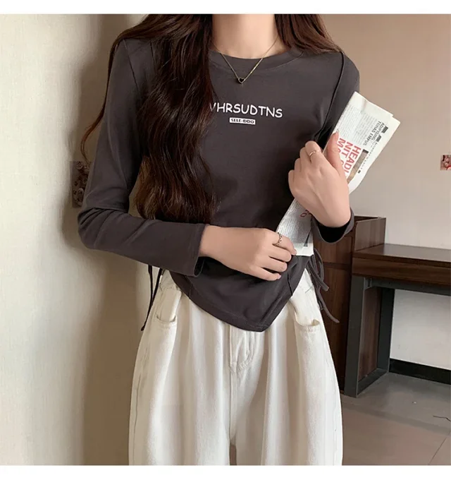 Women's Autumn Cropped Drawstring Long-Sleeve Top Detail