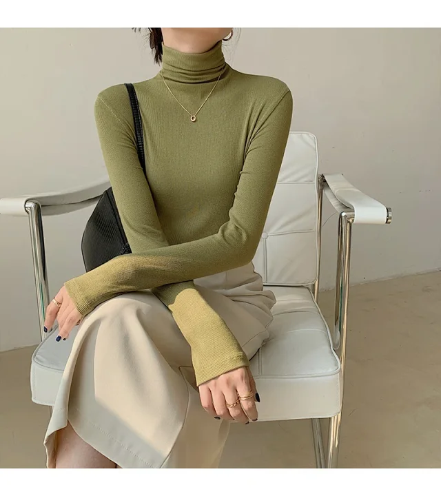 Women's Slim Fit Long Sleeve High Neck Top Detail