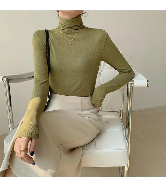 Women's Slim Fit Long Sleeve High Neck Top Detail