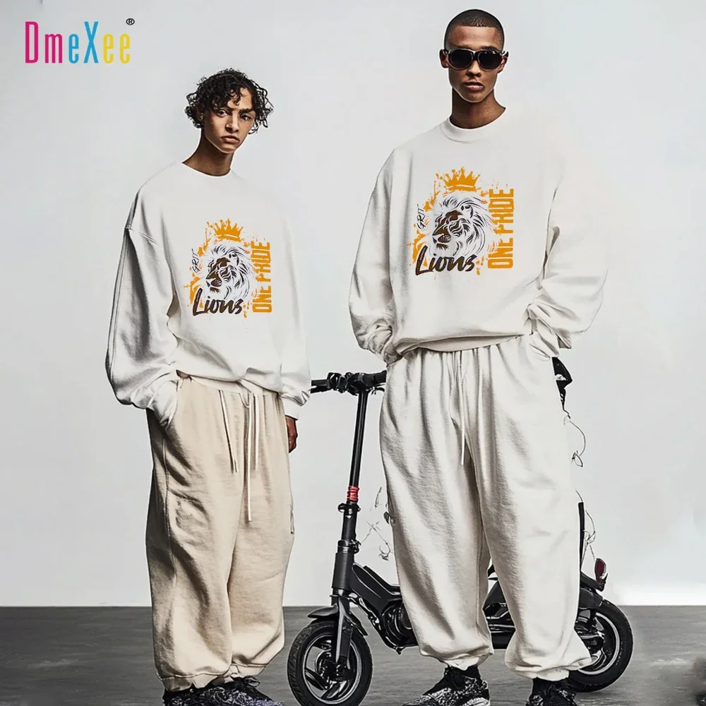 Autumn Men's Big - Size Lion Print Hoodie