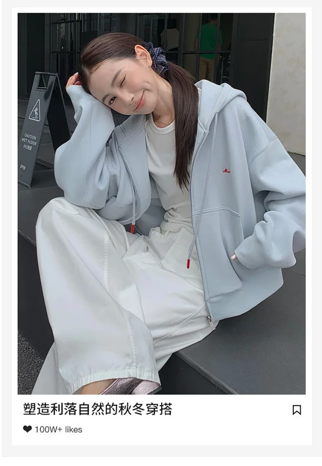 Women's Oversized Cropped Zip Hoodie FW25 Detail