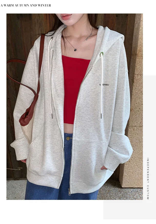 2025 Korean Women's Heavyweight Zip Hoodie Detail