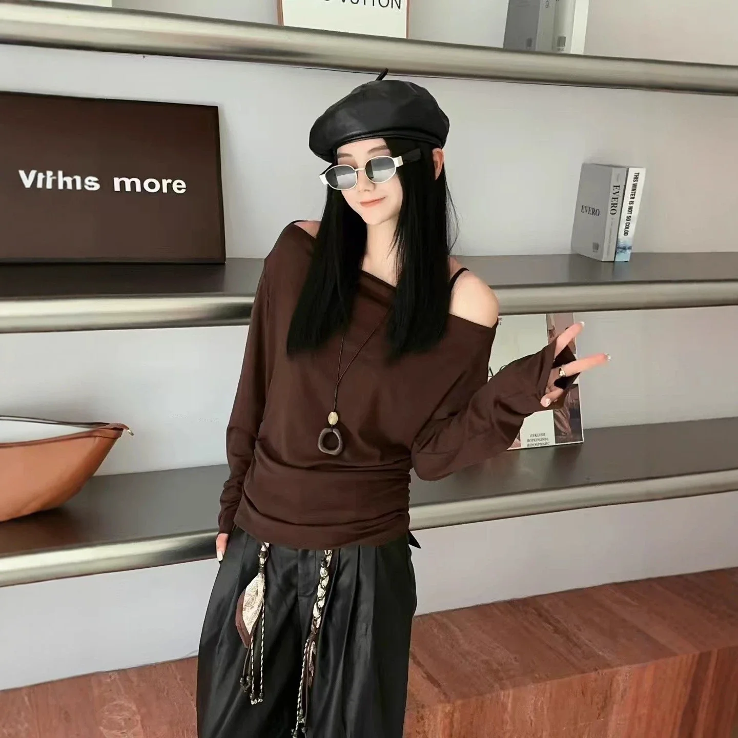 Women's Off-Shoulder Long Sleeve Tencel Tee