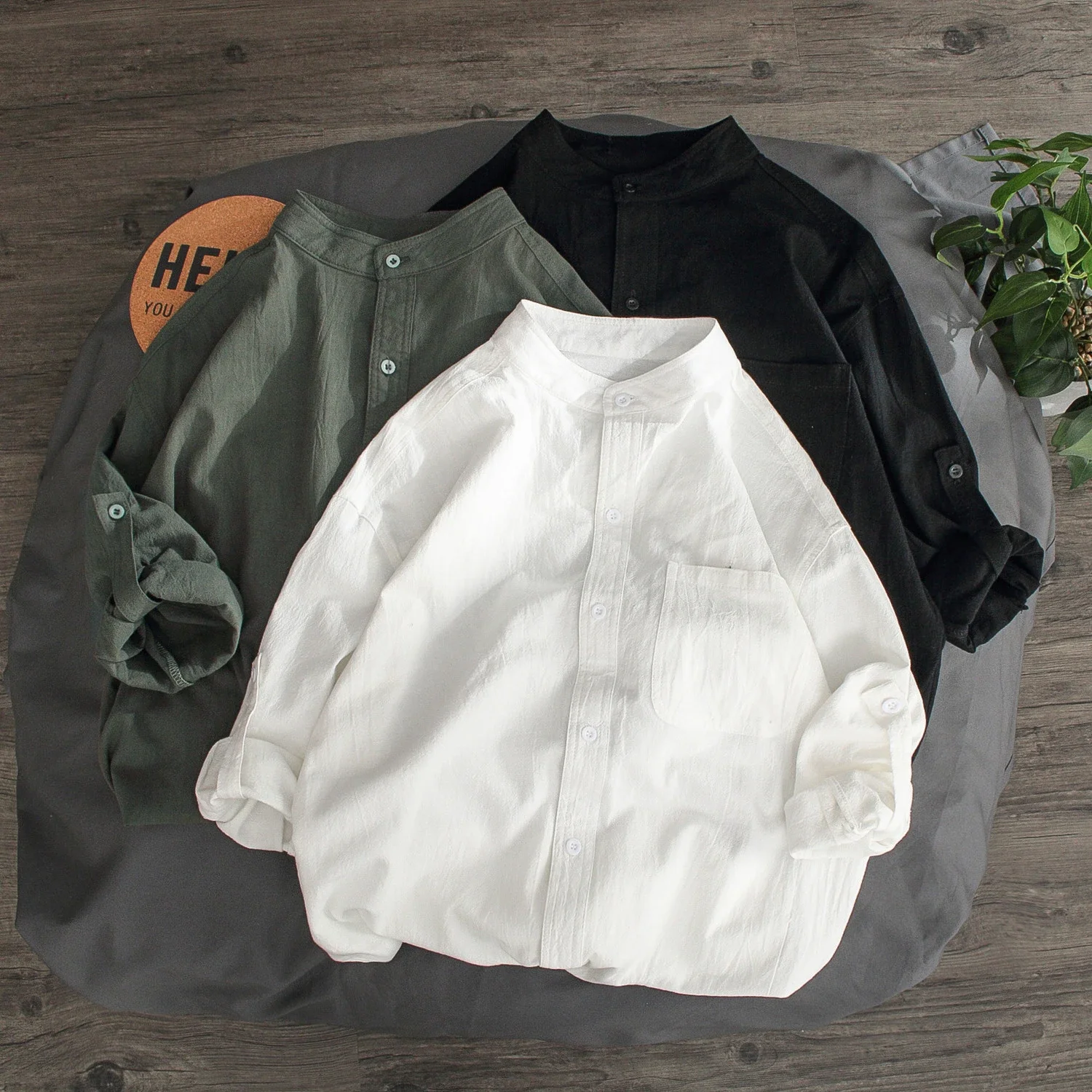 Men's Medium Sleeve Cotton Linen Shirt