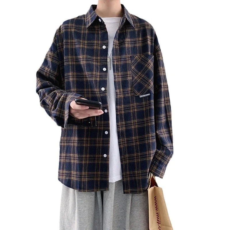 Men's Casual Retro Brushed Plaid Overshirt