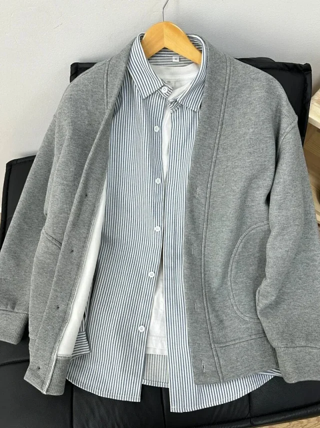 Spring 2025 Japanese Casual Waffle Cardigan Detail