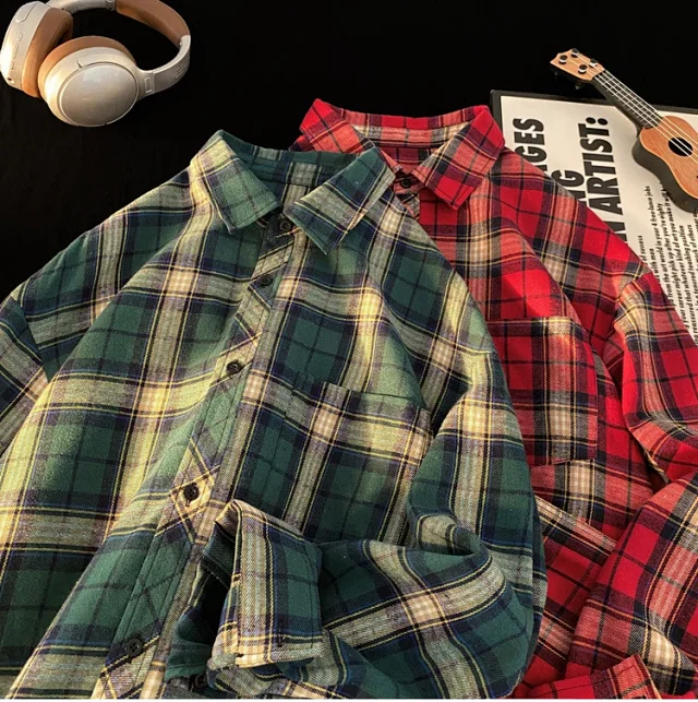 Men's Plus Size Plaid Flannel Overshirt Detail