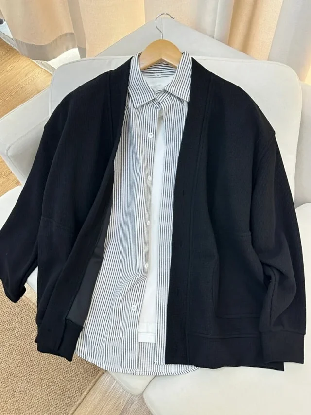 Spring 2025 Japanese Casual Waffle Cardigan Detail
