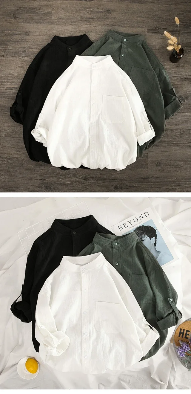 Men's Medium Sleeve Cotton Linen Shirt Detail