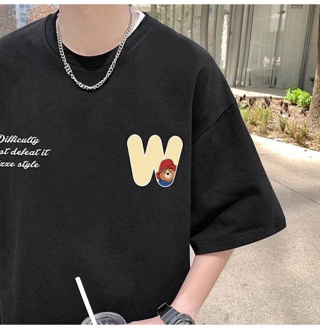 2025 Men's Bear Print Heavyweight Cotton T-shirt Detail