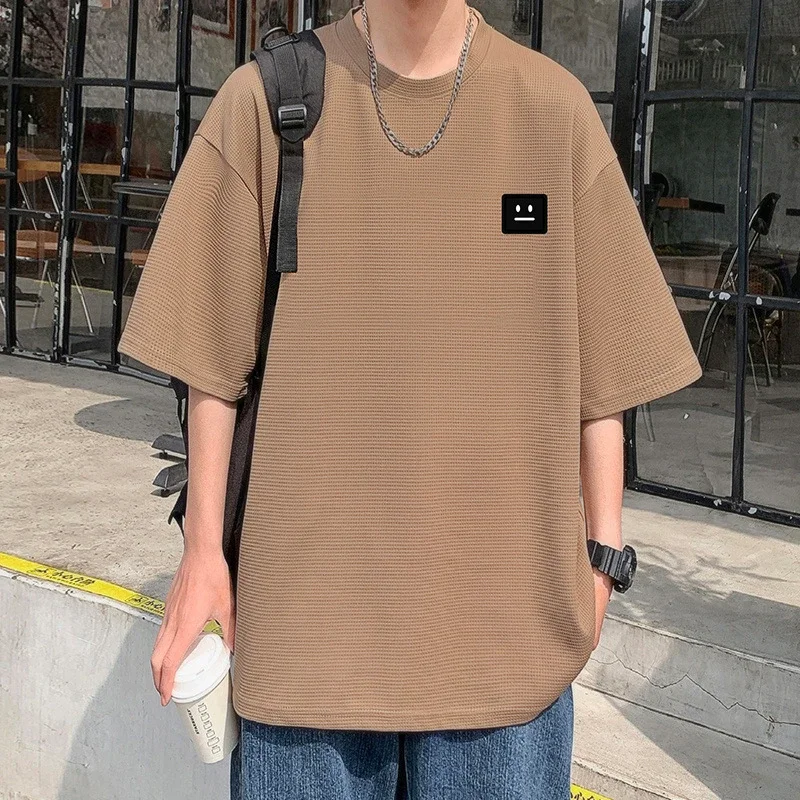 Smile Embroidered Men's Summer Waffle Tee