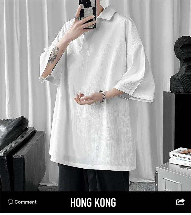 Men's Oversized Solid Polo T-Shirt Detail